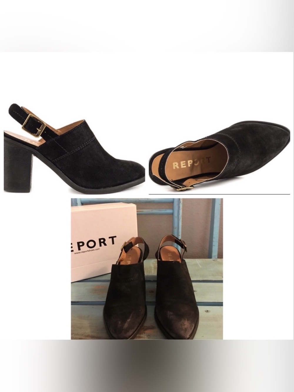 Report Black Suede Chunky Heels New in Box